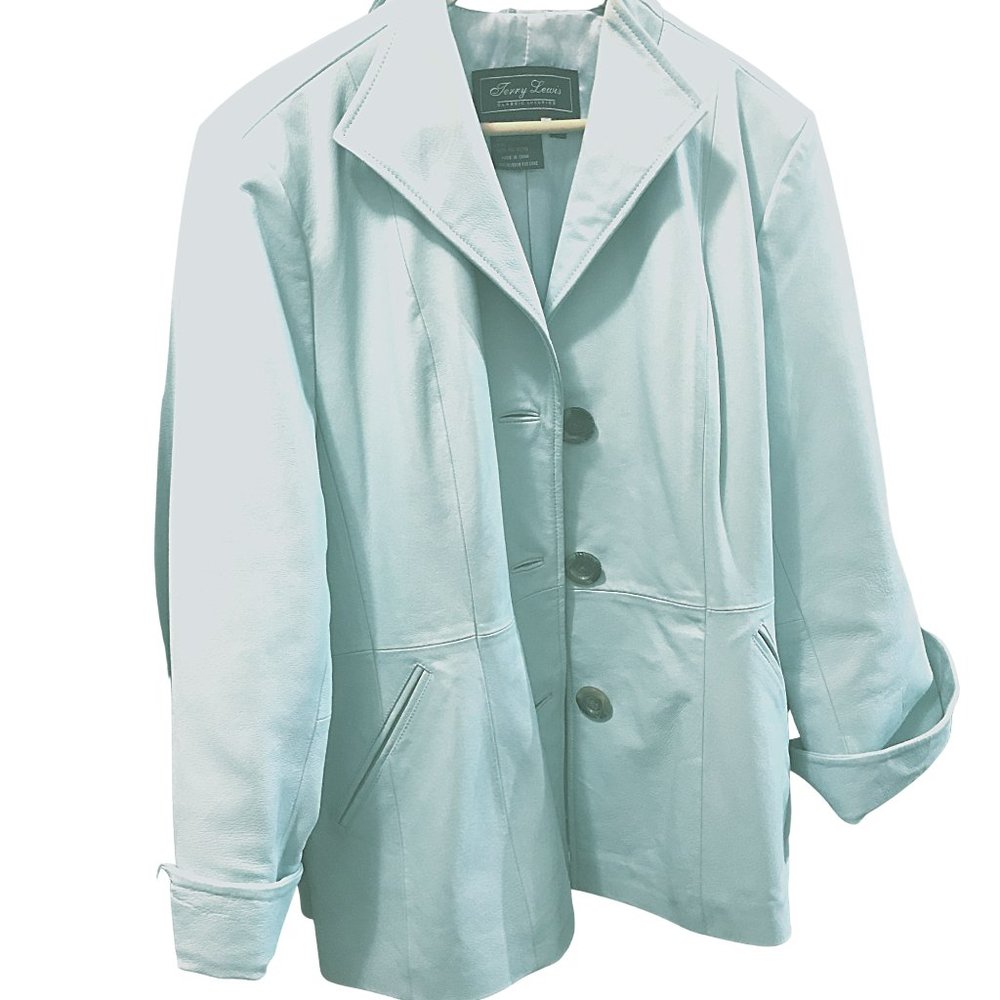 JERRY LEWIS CLASSIC LUXURIES SKY BLUE LEATHER JACKET SIZE LARGE - Picture 3 of 6